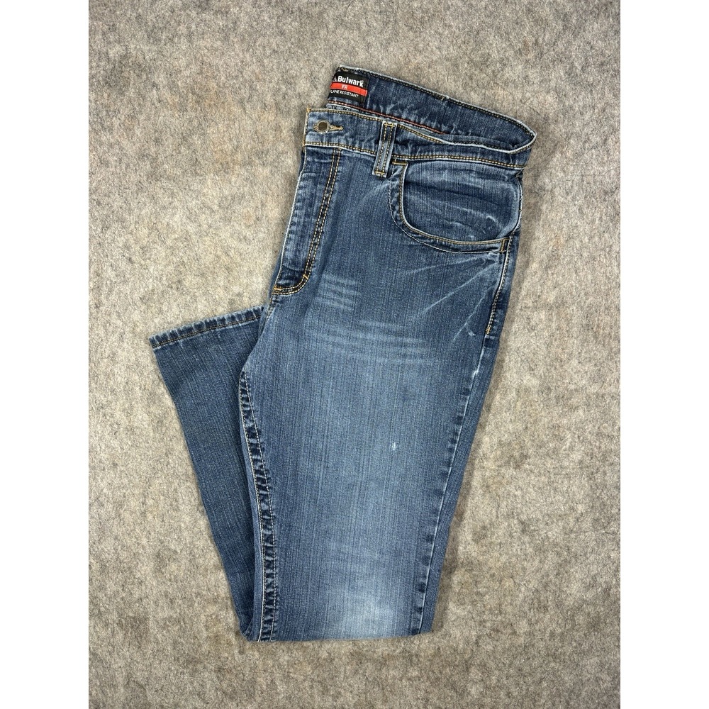 Bulwark FR PSJ2SD2 Mens 38x32 Relaxed Bootcut Jeans CAT 2 NFPA 2112 Denim